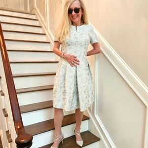 Rickie Freeman for Teri Jon Jacquard Powder Blue & Silver Dress, Size 8, $150